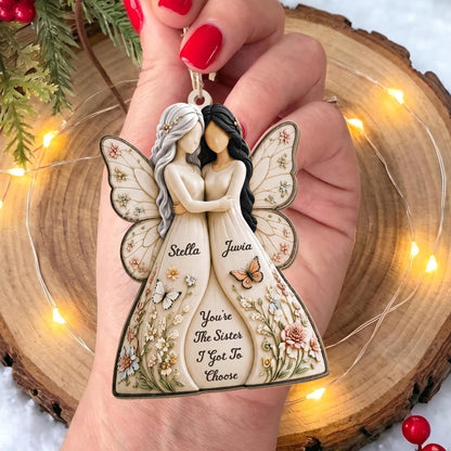 You're The Sister I Got To Choose Angels And Flowers - Personalized Custom Wood Ornament, Custom Shaped - SIS235_WDO