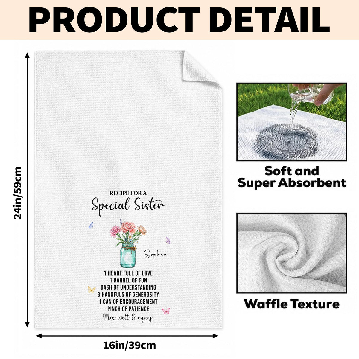 Recipe For A Special Sister With Birth Month Flowers In Mason Jar - Personalized Kitchen Towel - SIS259_TOWL