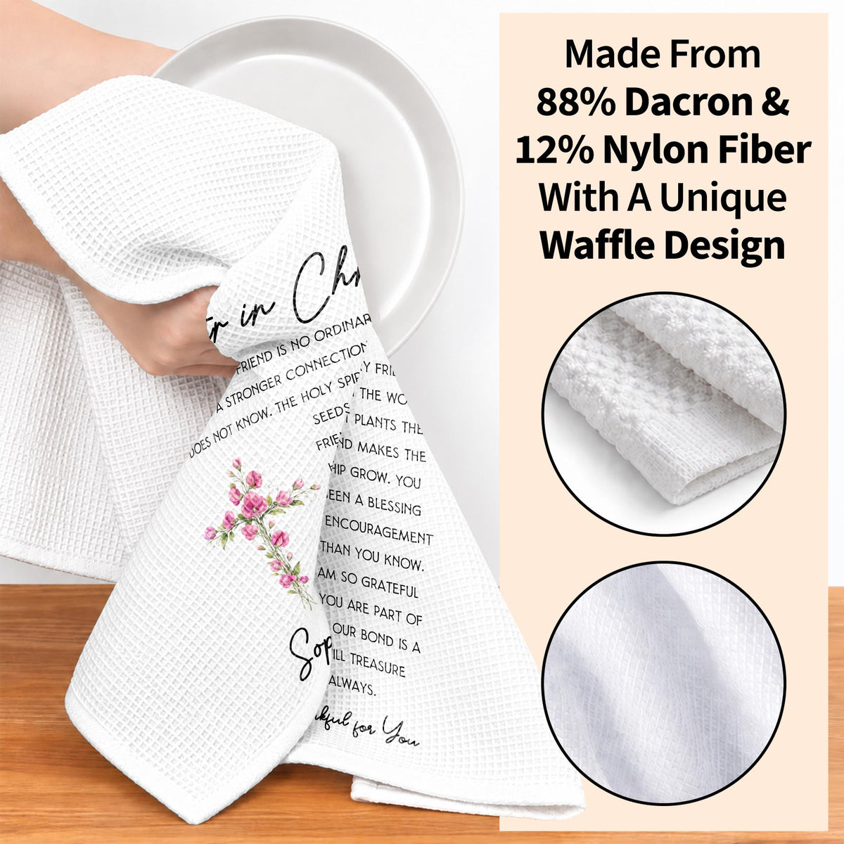 Sister In Christ Floral Cross Friendship Message - Personalized Kitchen Towel - SIS286_TOWL