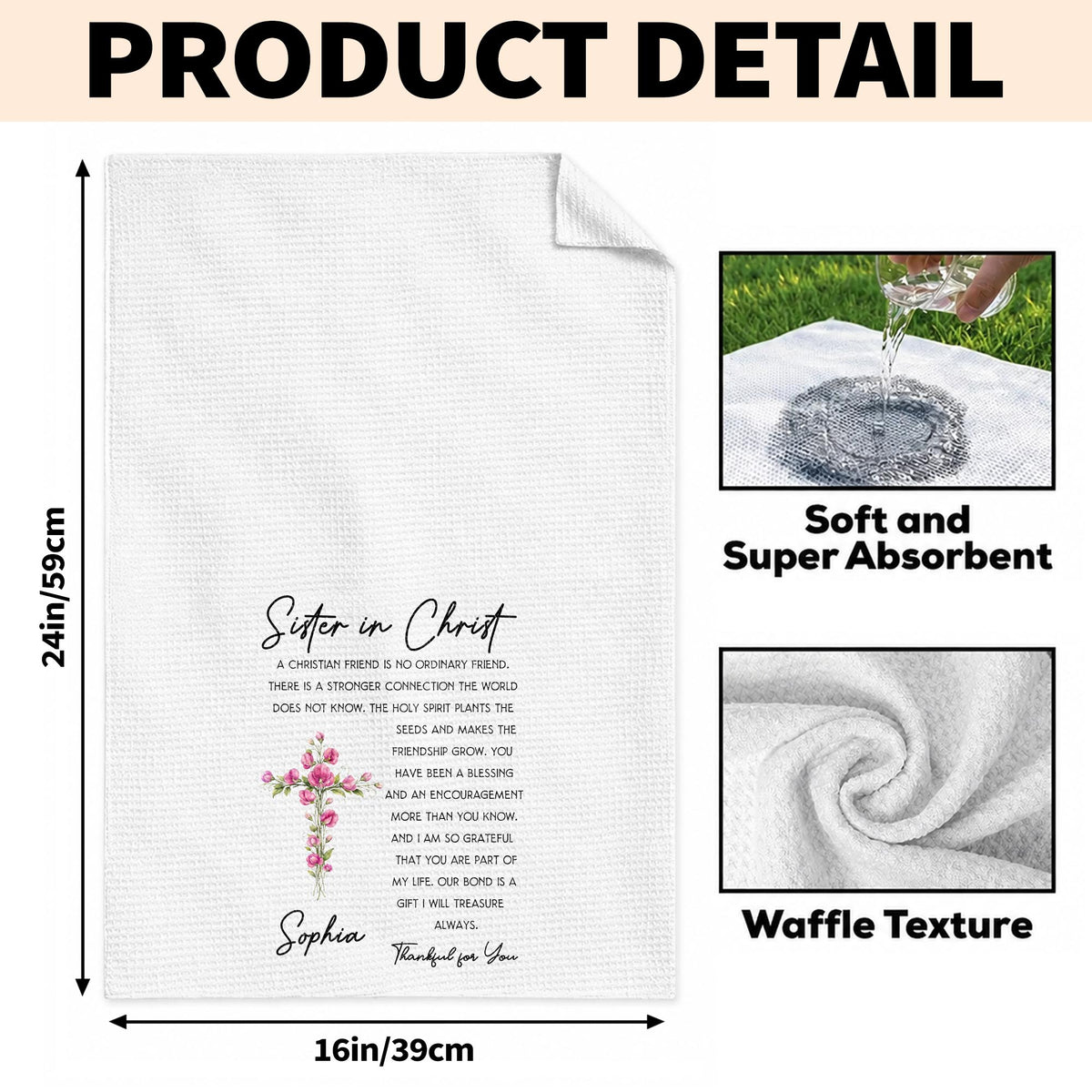 Sister In Christ Floral Cross Friendship Message - Personalized Kitchen Towel - SIS286_TOWL