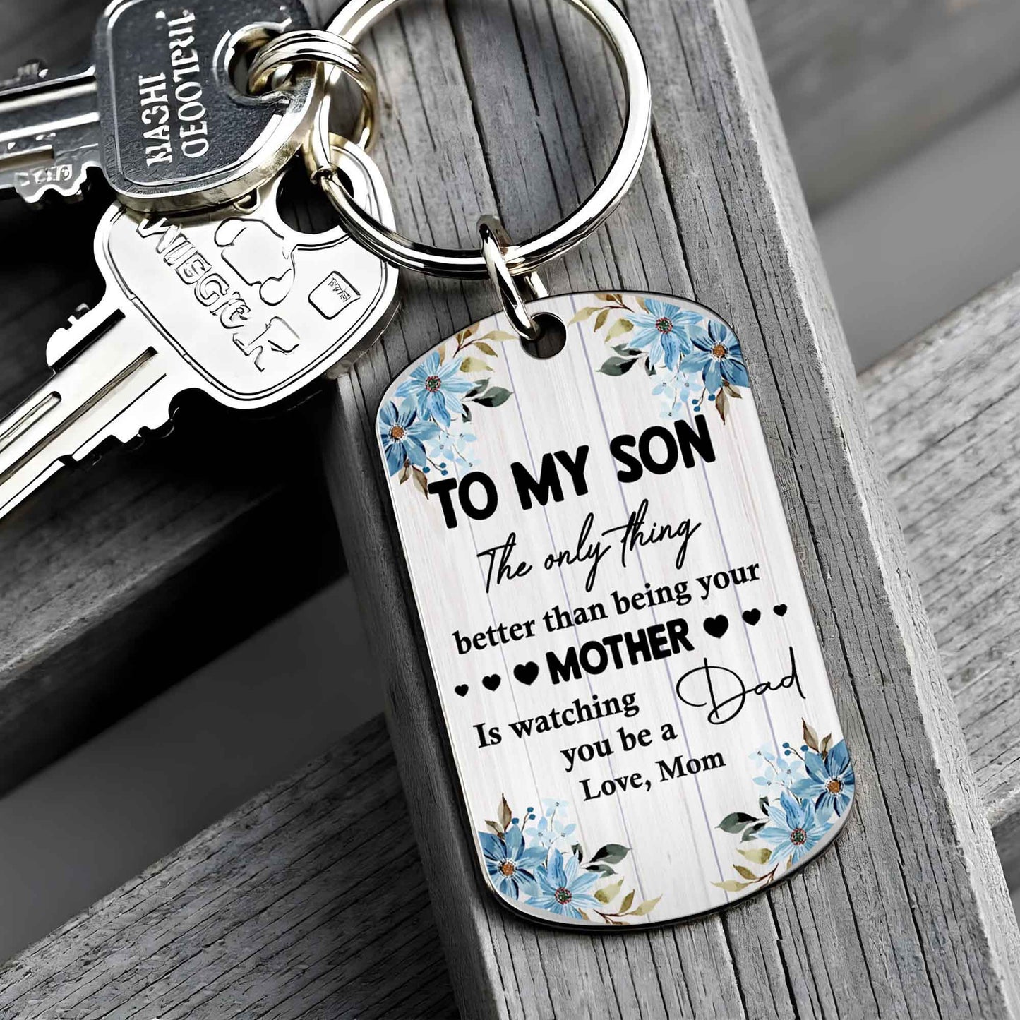 To My Son, The Only Thing Better Than Being Your Mother, Flowers and People - Personalized Stainless Steel Keychain - SON001_KCX