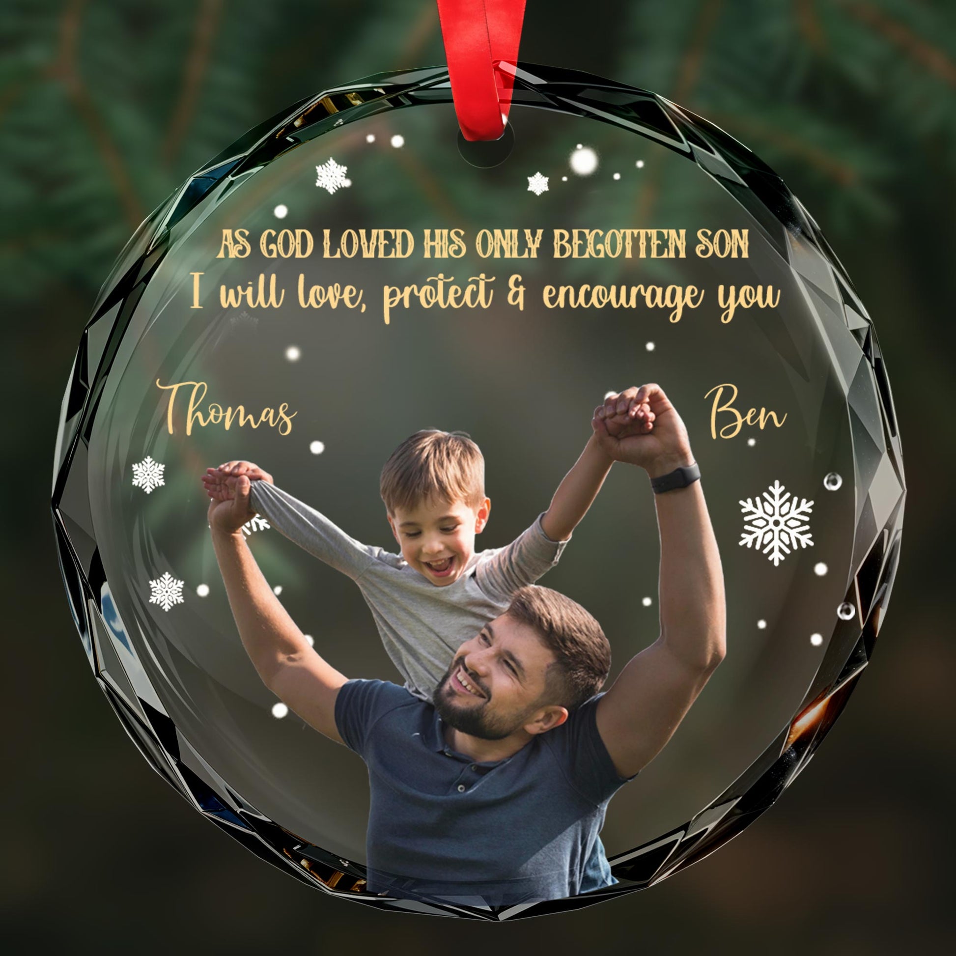 Love Protect Encourage Snowflakes Family Circle Glass