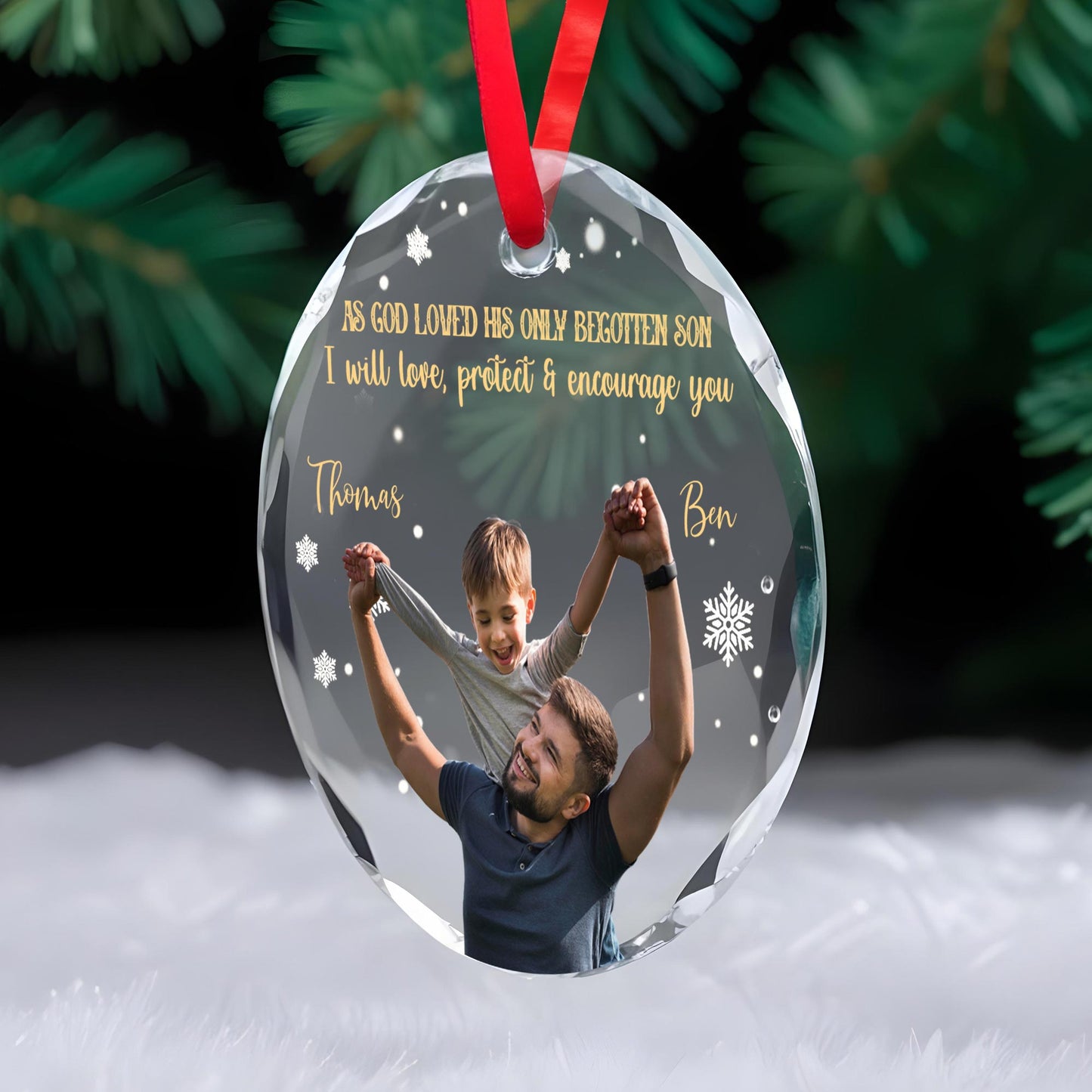 Love Protect Encourage Snowflakes Family Circle Glass