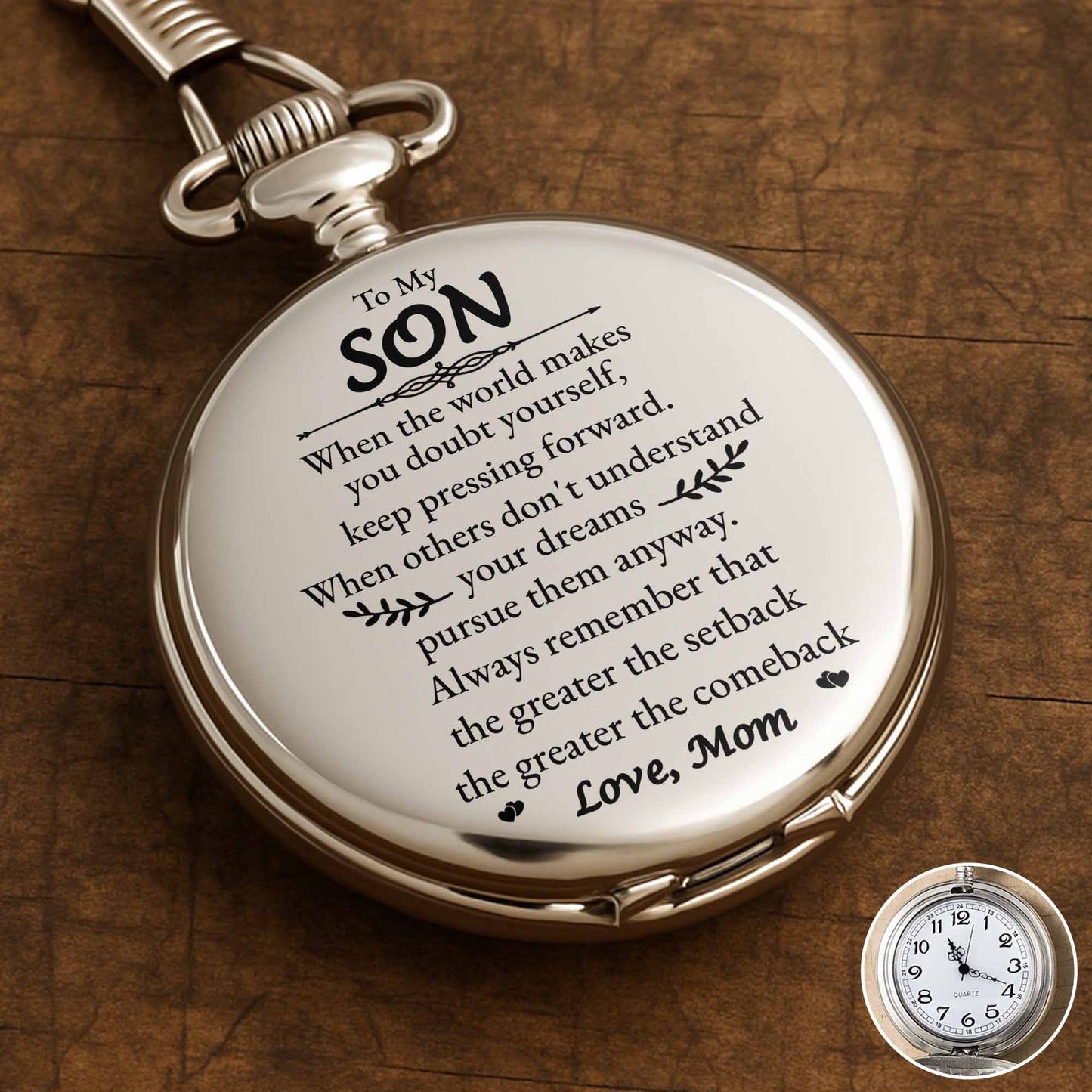To My Son, Keep Pressing Forward - Personalized Silver Plated Pocket Watch - SON031_SWATCH
