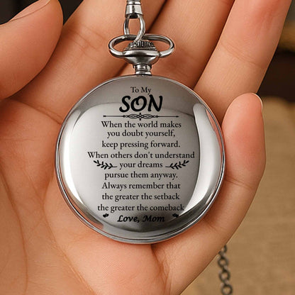To My Son, Keep Pressing Forward - Personalized Silver Plated Pocket Watch - SON031_SWATCH