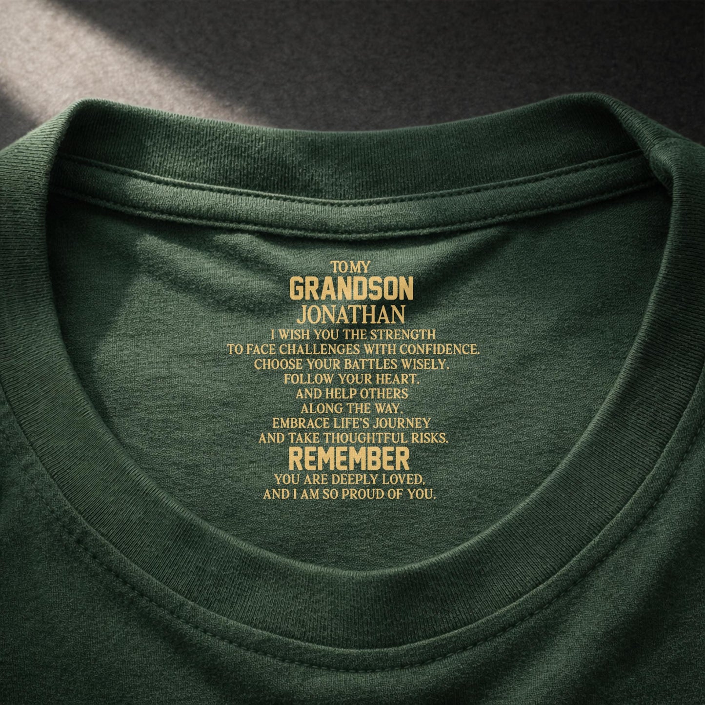 To My Grandson I Wish You The Strength Inspirational Message - Personalized Custom Inside Neck Print T-Shirt - GSN069_BCBAS