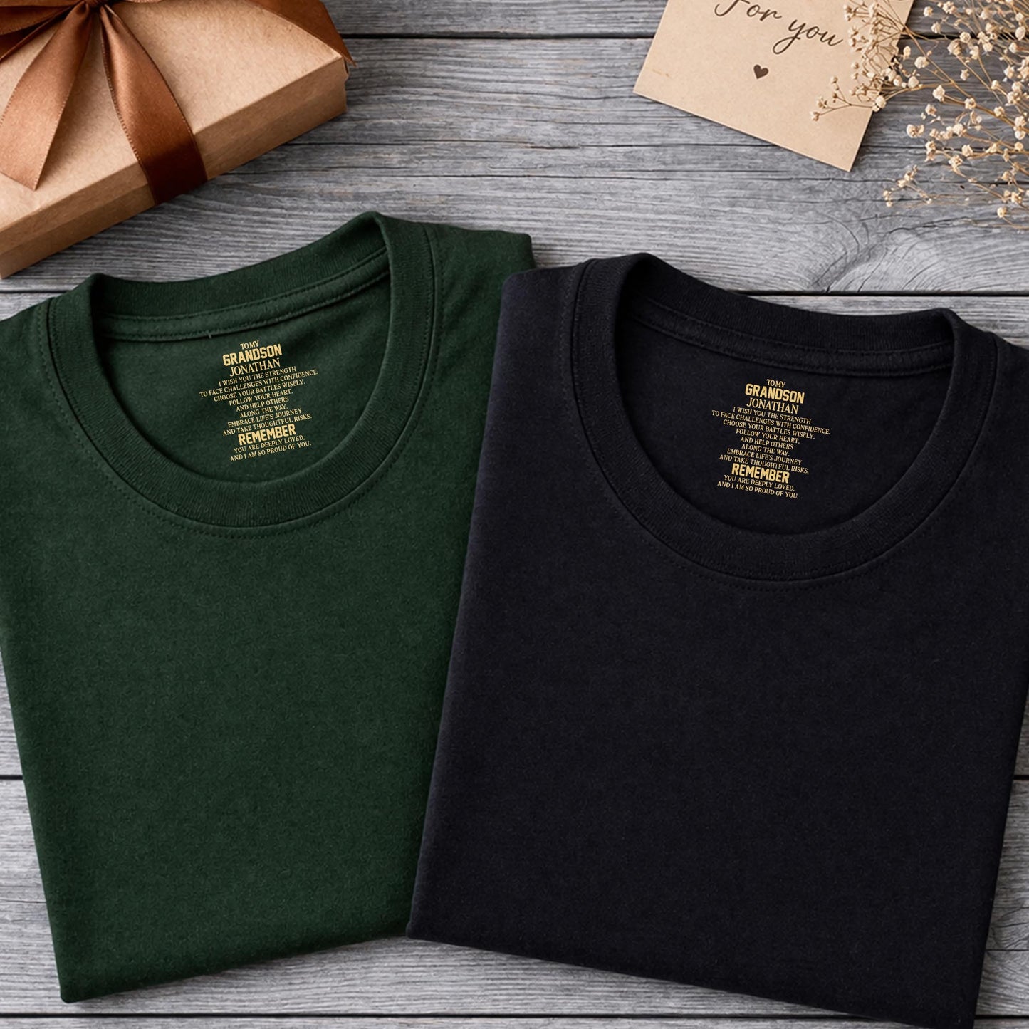 To My Grandson I Wish You The Strength Inspirational Message - Personalized Custom Inside Neck Print T-Shirt - GSN069_BCBAS