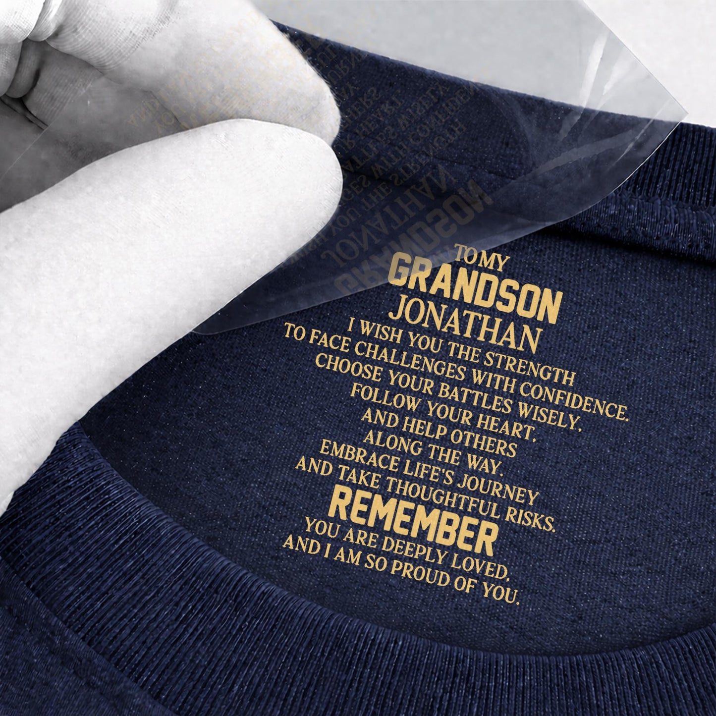 To My Grandson I Wish You The Strength Inspirational Message - Personalized Custom Inside Neck Print T-Shirt - GSN069_BCBAS