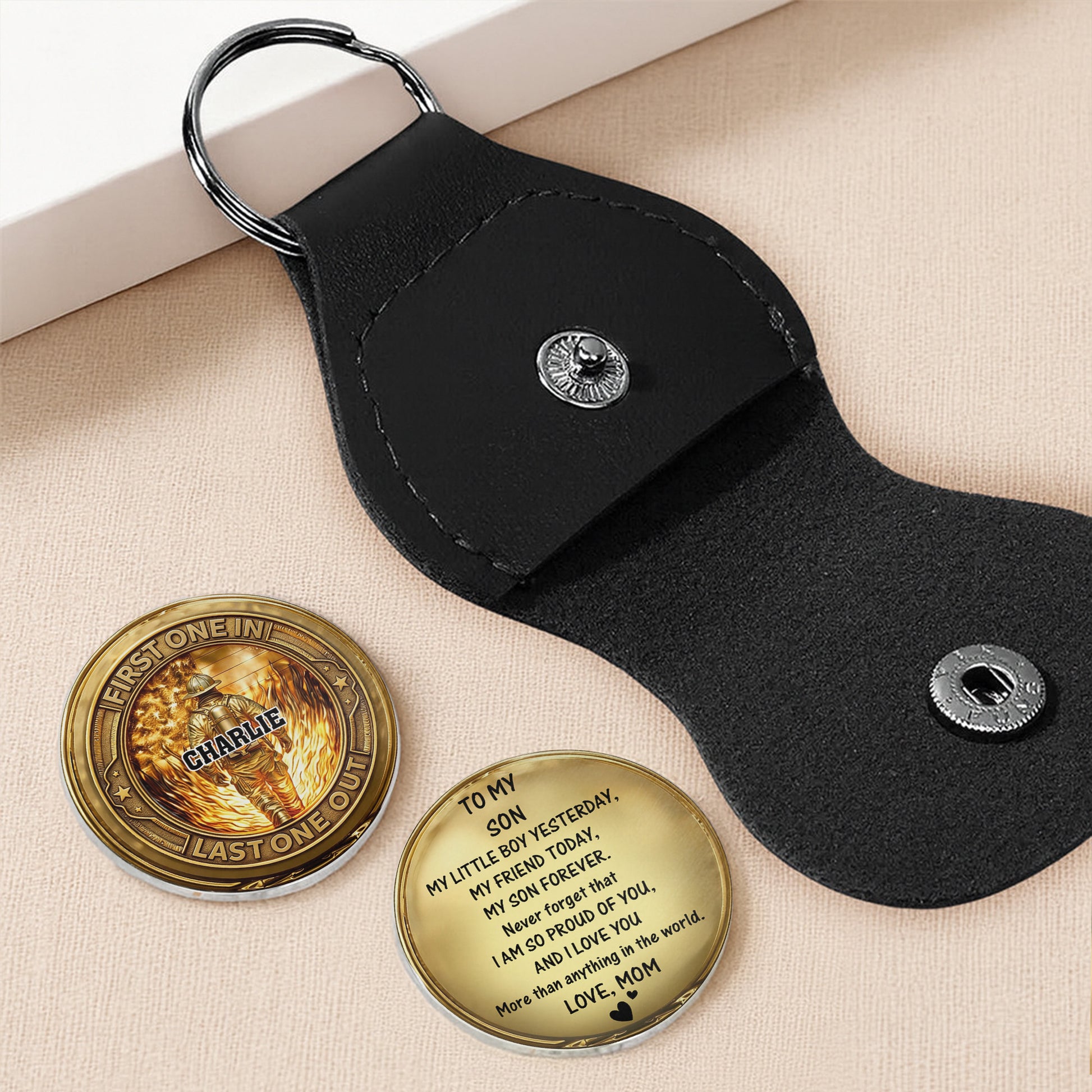 To My Son, Love From Mom, Firefighter Badge Token
