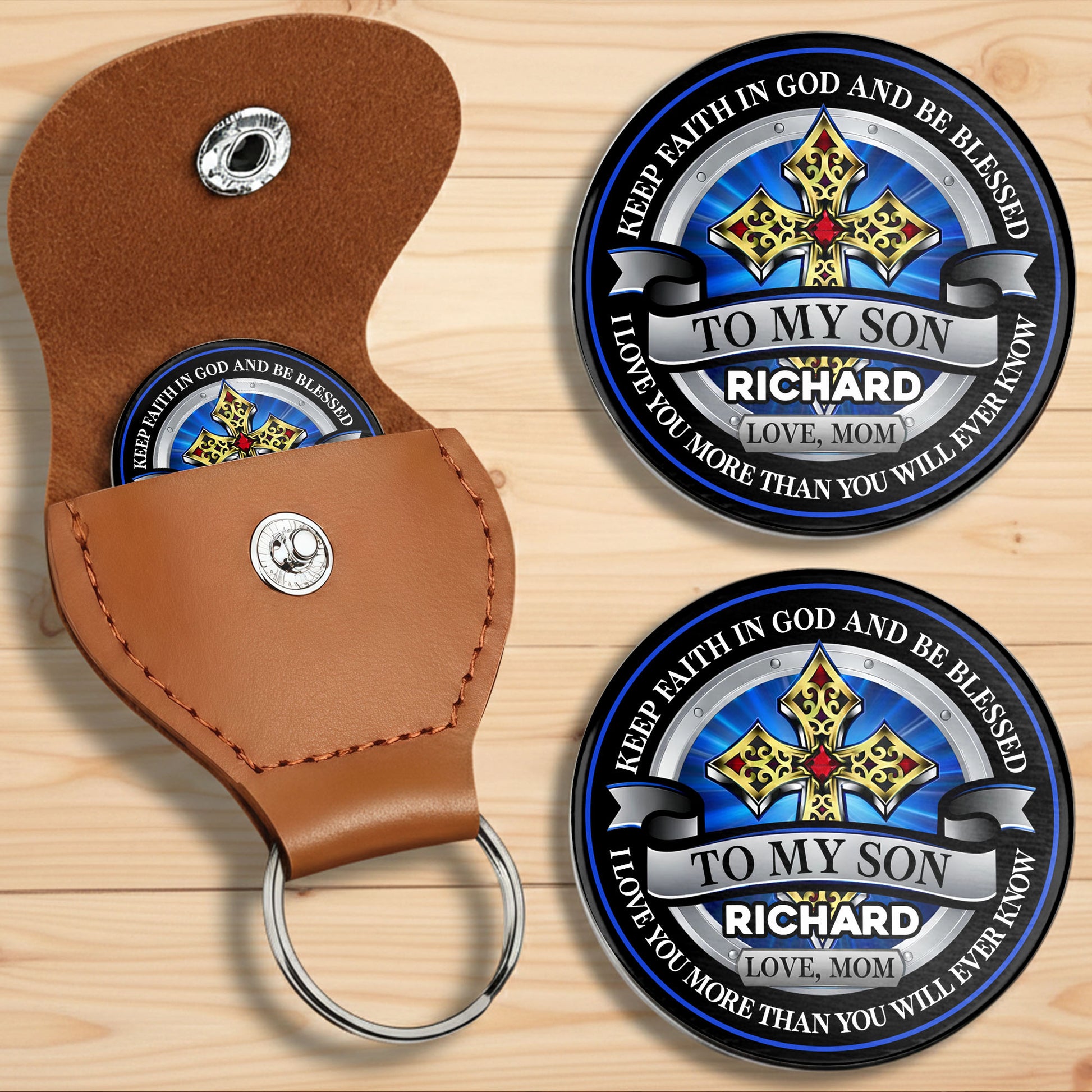 Keep Faith In God And Be Blessed To My Son Cross Shield