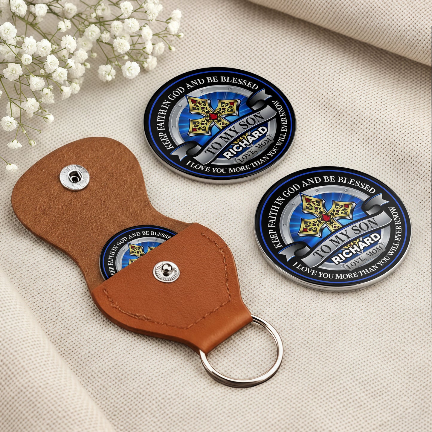 Keep Faith In God And Be Blessed To My Son Cross Shield