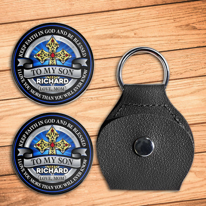 Keep Faith In God And Be Blessed To My Son Cross Shield