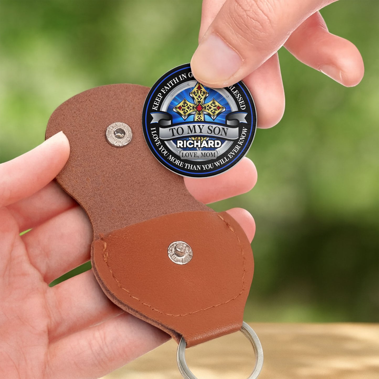 Keep Faith In God And Be Blessed To My Son Cross Shield