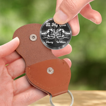 To My Son Be Strong And Courageous Fist Bump Metal Token - Personalized Custom Pocket Hug - SON078_HTOK
