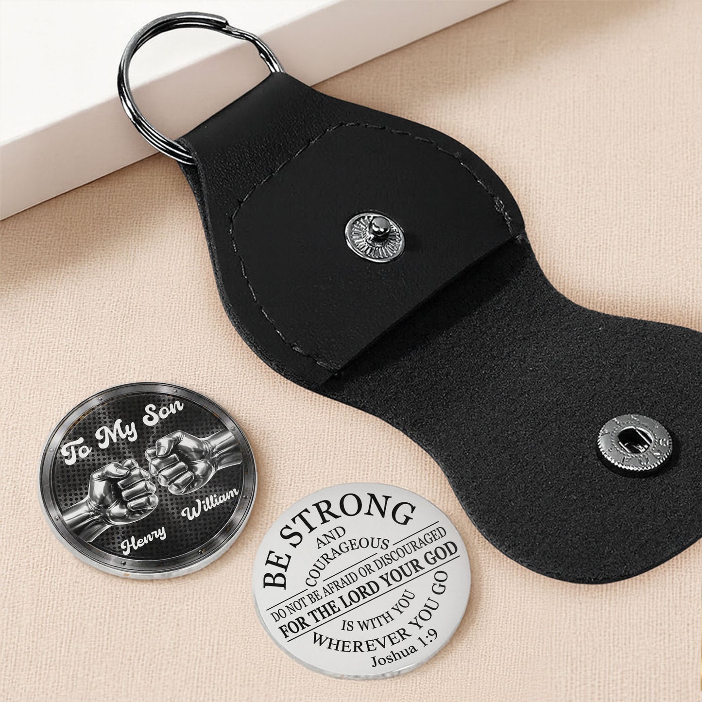 To My Son Be Strong And Courageous Fist Bump Metal Token - Personalized Custom Pocket Hug - SON078_HTOK