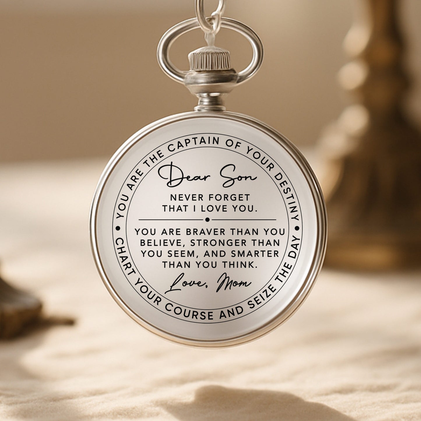 Dear Son Never Forget I Love You Captain Of Your Destiny - Personalized Silver Plated Pocket Watch - SON132_SWATCH