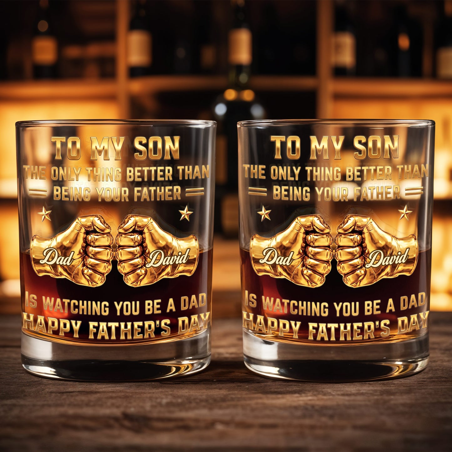 To My Son Better Than Being Your Father Fist Bump Design - Personalized Custom Whiskey Glass - SON140_RWG