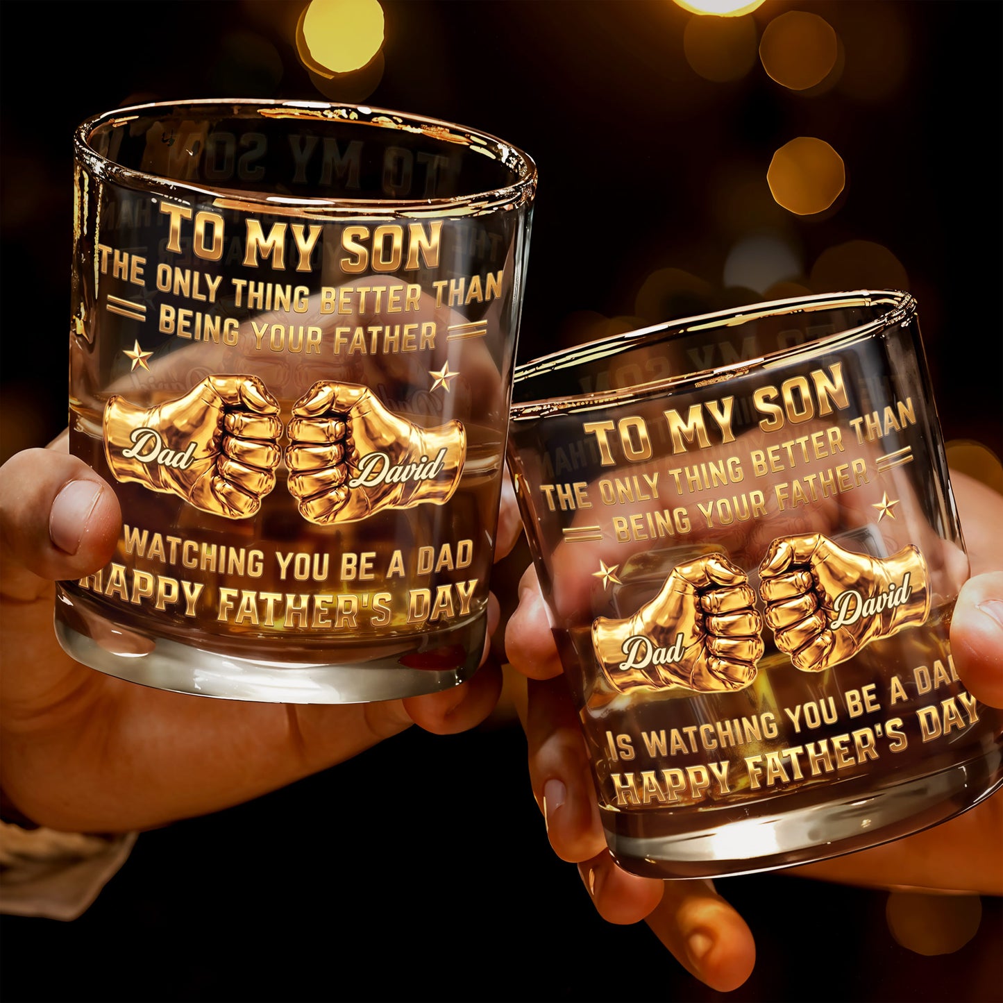To My Son Better Than Being Your Father Fist Bump Design - Personalized Custom Whiskey Glass - SON140_RWG