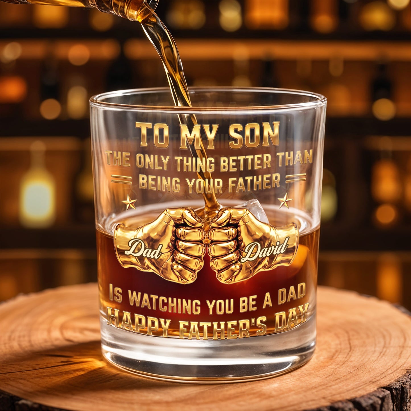 To My Son Better Than Being Your Father Fist Bump Design - Personalized Custom Whiskey Glass - SON140_RWG