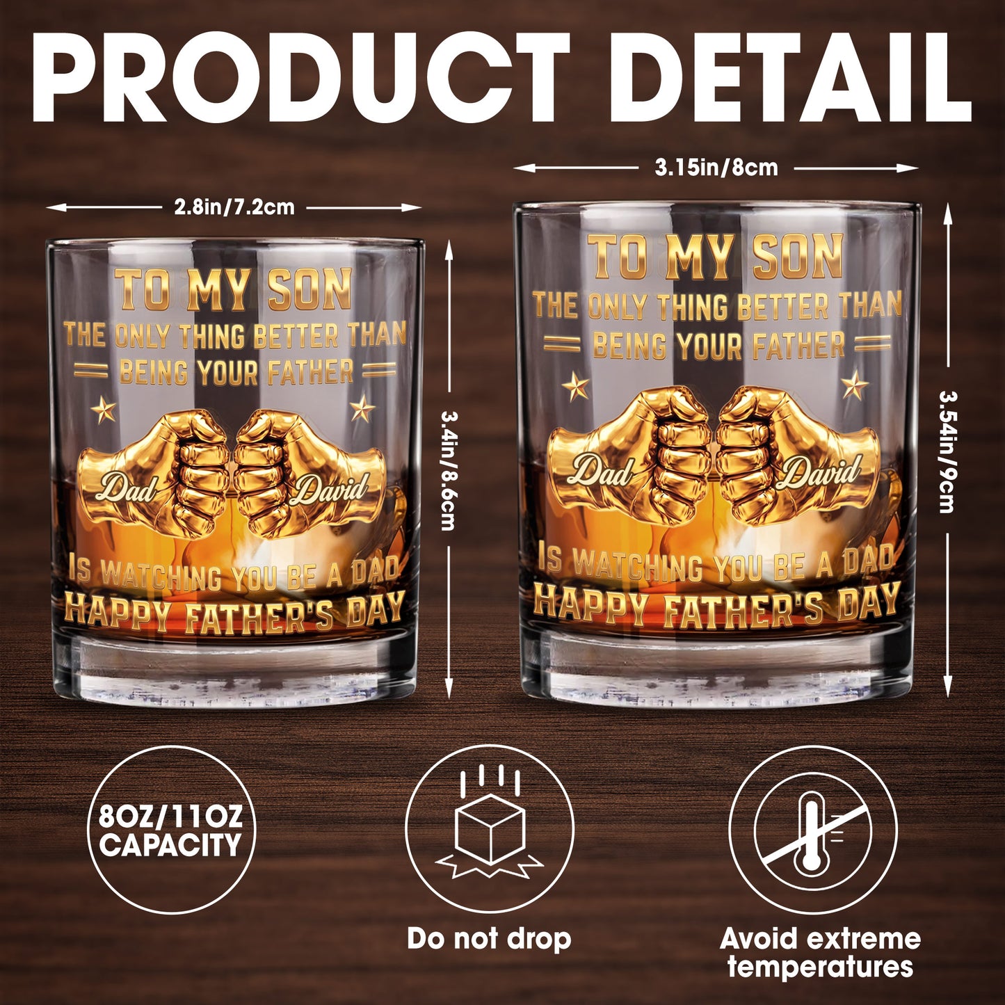 To My Son Better Than Being Your Father Fist Bump Design - Personalized Custom Whiskey Glass - SON140_RWG