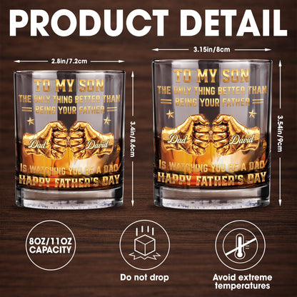 To My Son Better Than Being Your Father Fist Bump Design - Personalized Custom Whiskey Glass - SON140_RWG
