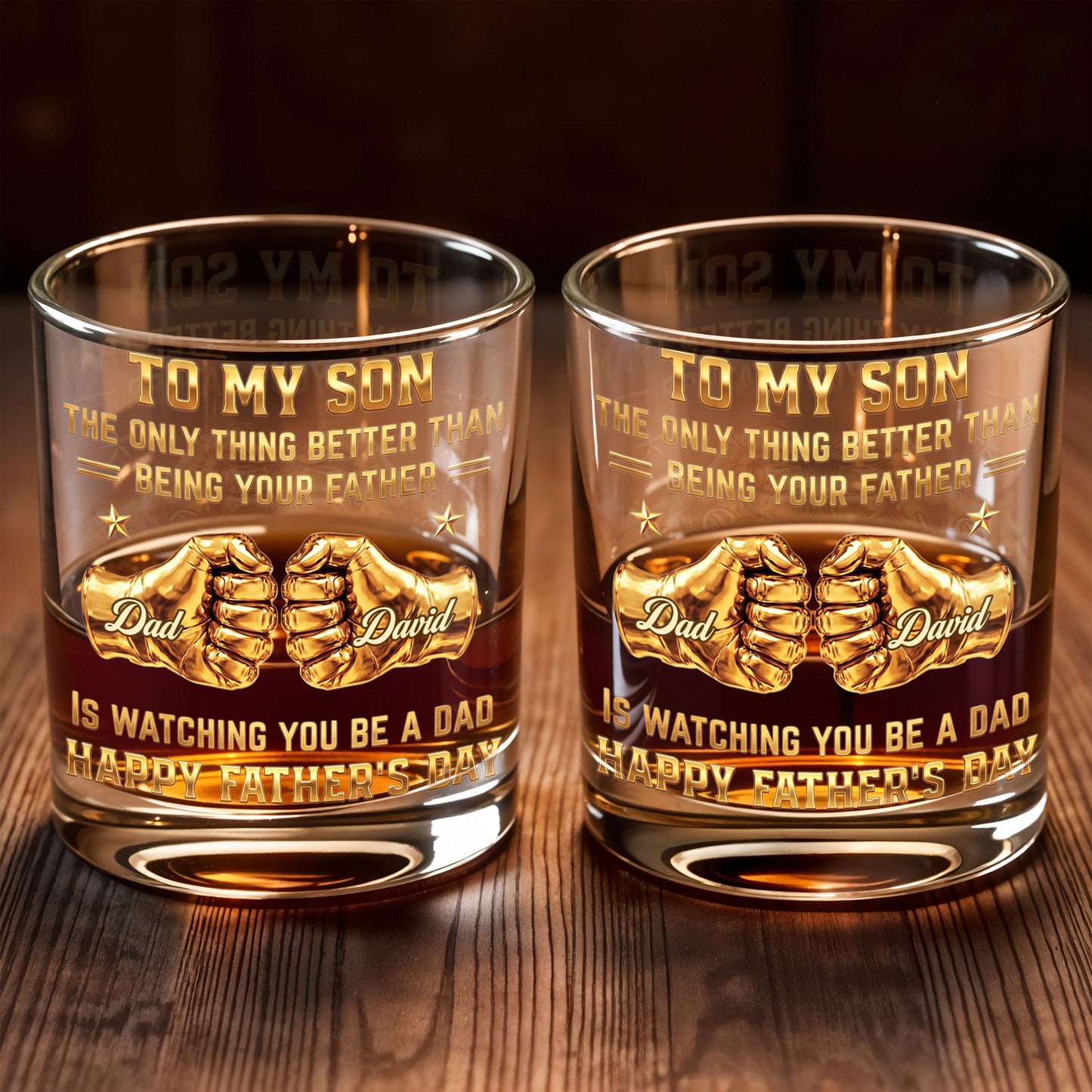 To My Son Better Than Being Your Father Fist Bump Design - Personalized Custom Whiskey Glass - SON140_RWG
