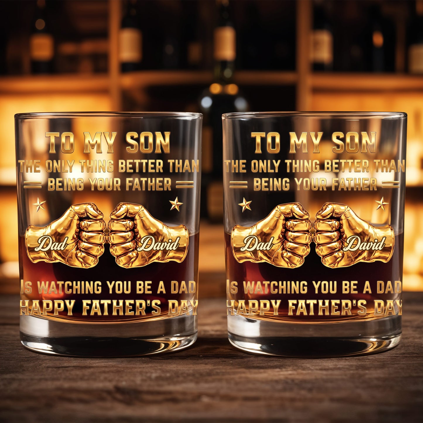 To My Son Better Than Being Your Father Fist Bump Design - Personalized Custom Whiskey Glass - SON140_RWG