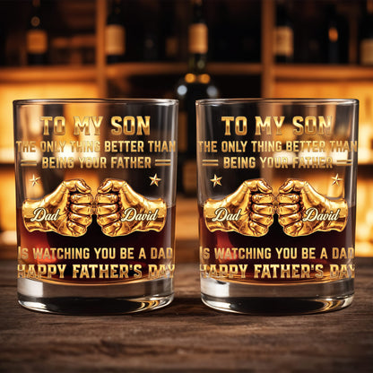 To My Son Better Than Being Your Father Fist Bump Design - Personalized Custom Whiskey Glass - SON140_RWG