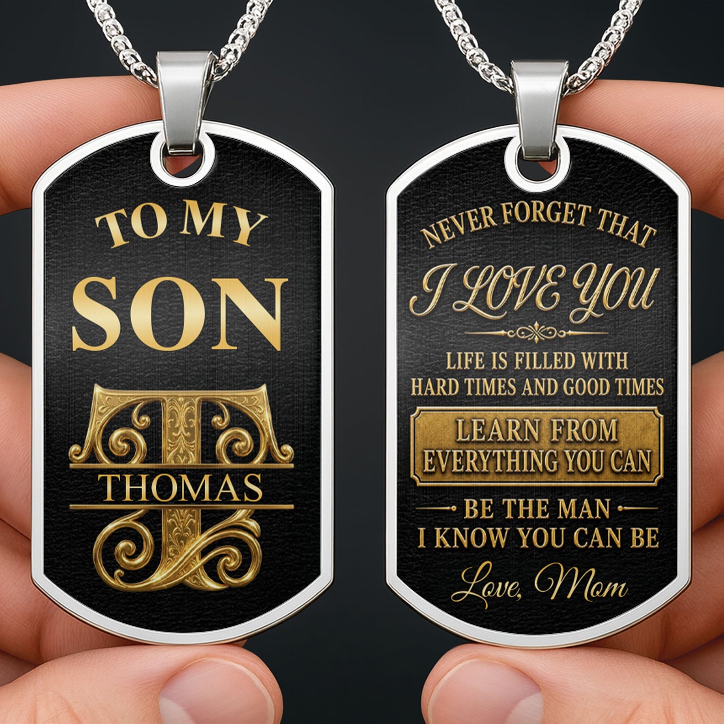 To My Son Personalized Monogram Initial With Custom Name - Personalized Custom Dog Tag Necklace - SON250_DTNECK