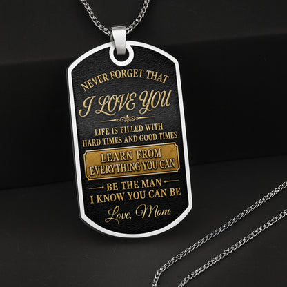 To My Son Personalized Monogram Initial With Custom Name - Personalized Custom Dog Tag Necklace - SON250_DTNECK