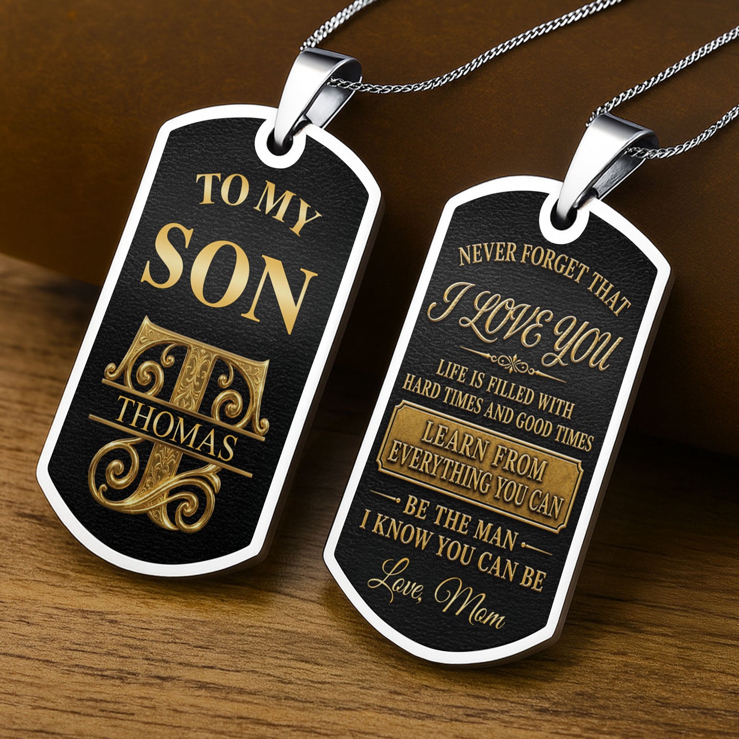 To My Son Personalized Monogram Initial With Custom Name - Personalized Custom Dog Tag Necklace - SON250_DTNECK