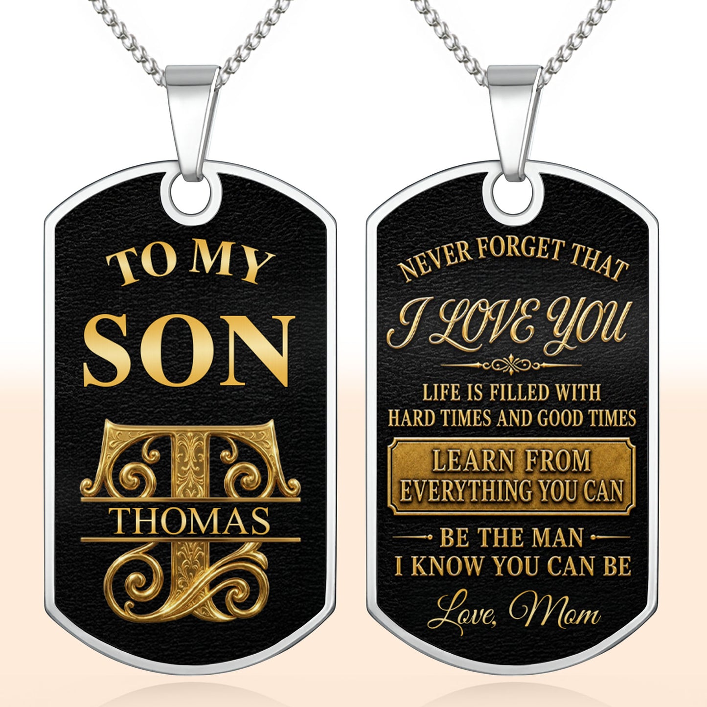 To My Son Personalized Monogram Initial With Custom Name - Personalized Custom Dog Tag Necklace - SON250_DTNECK