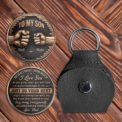 To My Son Never Forget I Love You Fist Bump Metallic Design - Personalized Custom Pocket Hug - SON251_HTOK