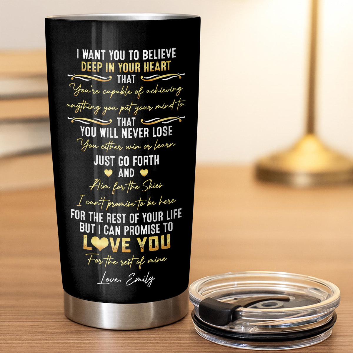 To My Son I Want You To Believe Deep In Your Heart Gold Alphabet Letter - Personalized Custom Stainless Steel Tumbler 20oz - SON259_USTUM