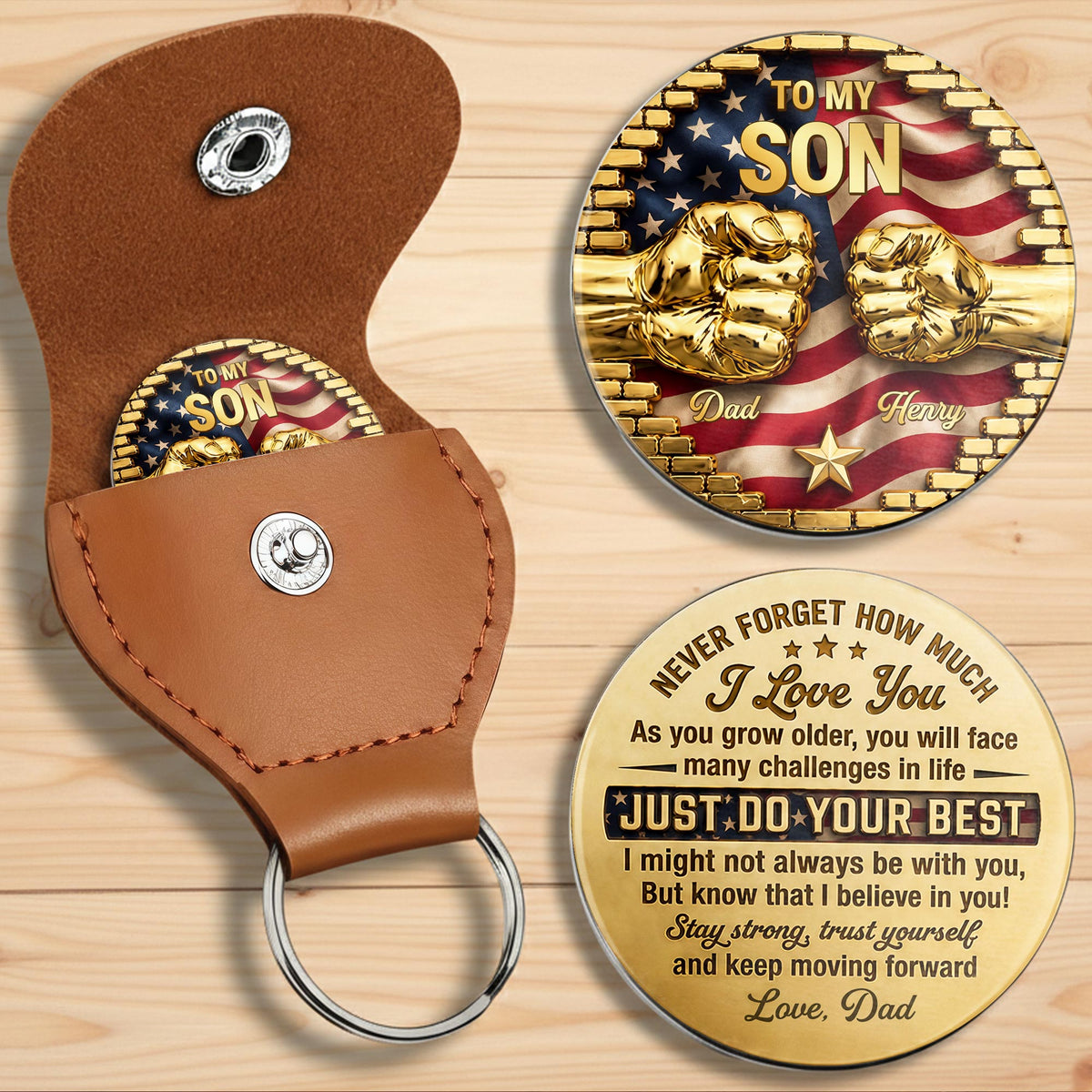 To My Son Never Forget How Much I Love You Fist Bump America Flag - Personalized Custom Pocket Hug - SON290_HTOK