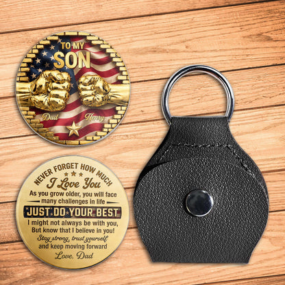 To My Son Never Forget How Much I Love You Fist Bump America Flag - Personalized Custom Pocket Hug - SON290_HTOK