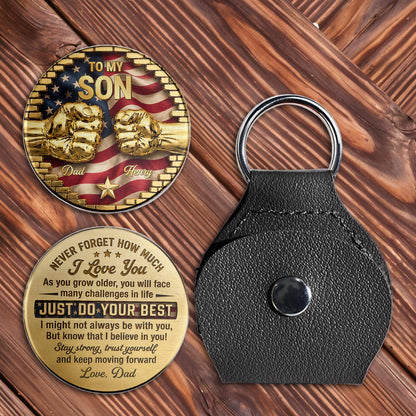 To My Son Never Forget How Much I Love You Fist Bump America Flag - Personalized Custom Pocket Hug - SON290_HTOK