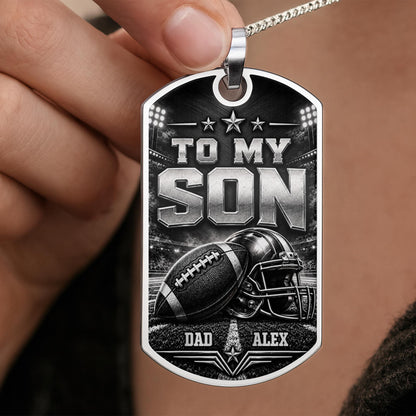 To My Son My Little Boy Yesterday Football And Helmet Metal Design - Personalized Custom Dog Tag Necklace - SON317_DTNECK
