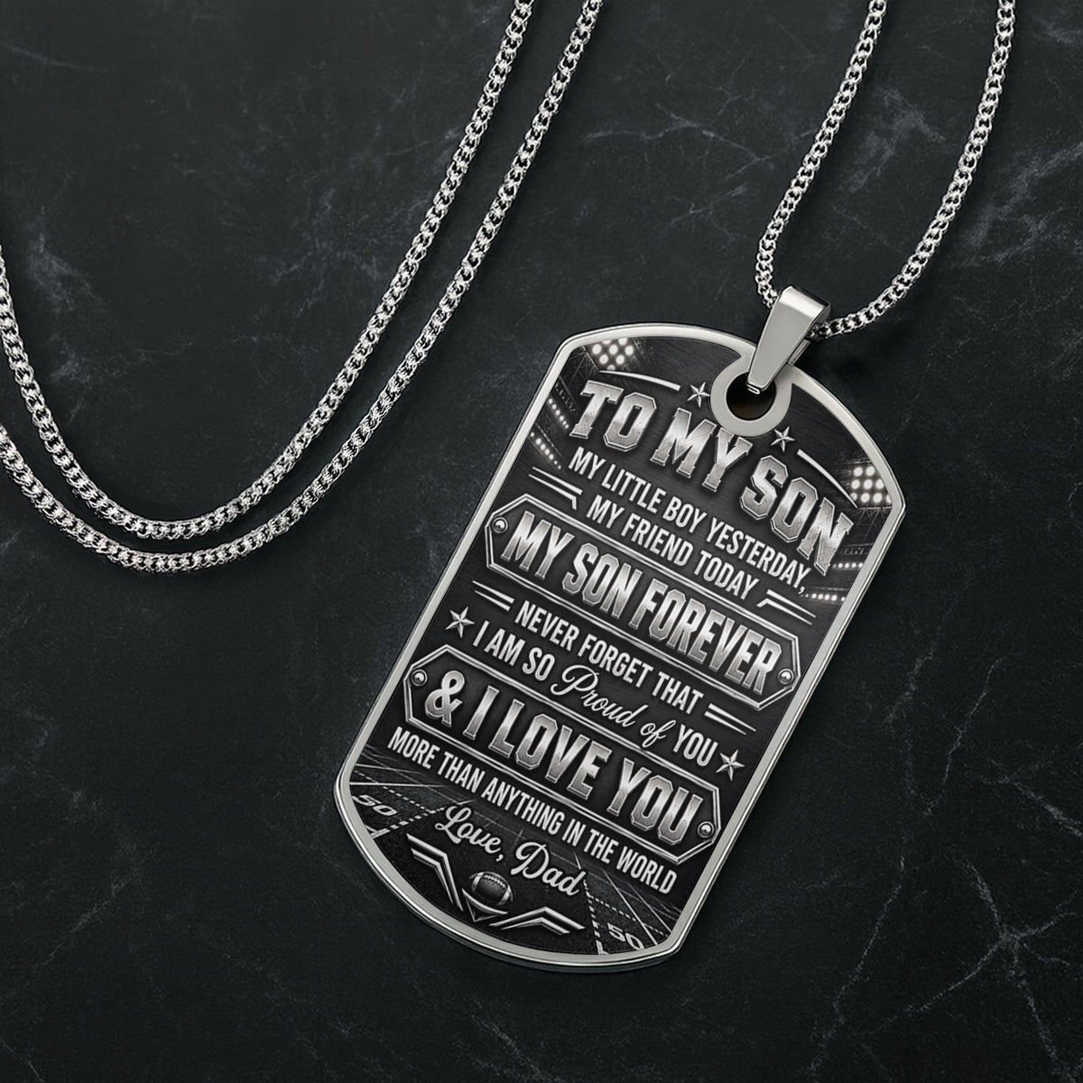 To My Son My Little Boy Yesterday Football And Helmet Metal Design - Personalized Custom Dog Tag Necklace - SON317_DTNECK