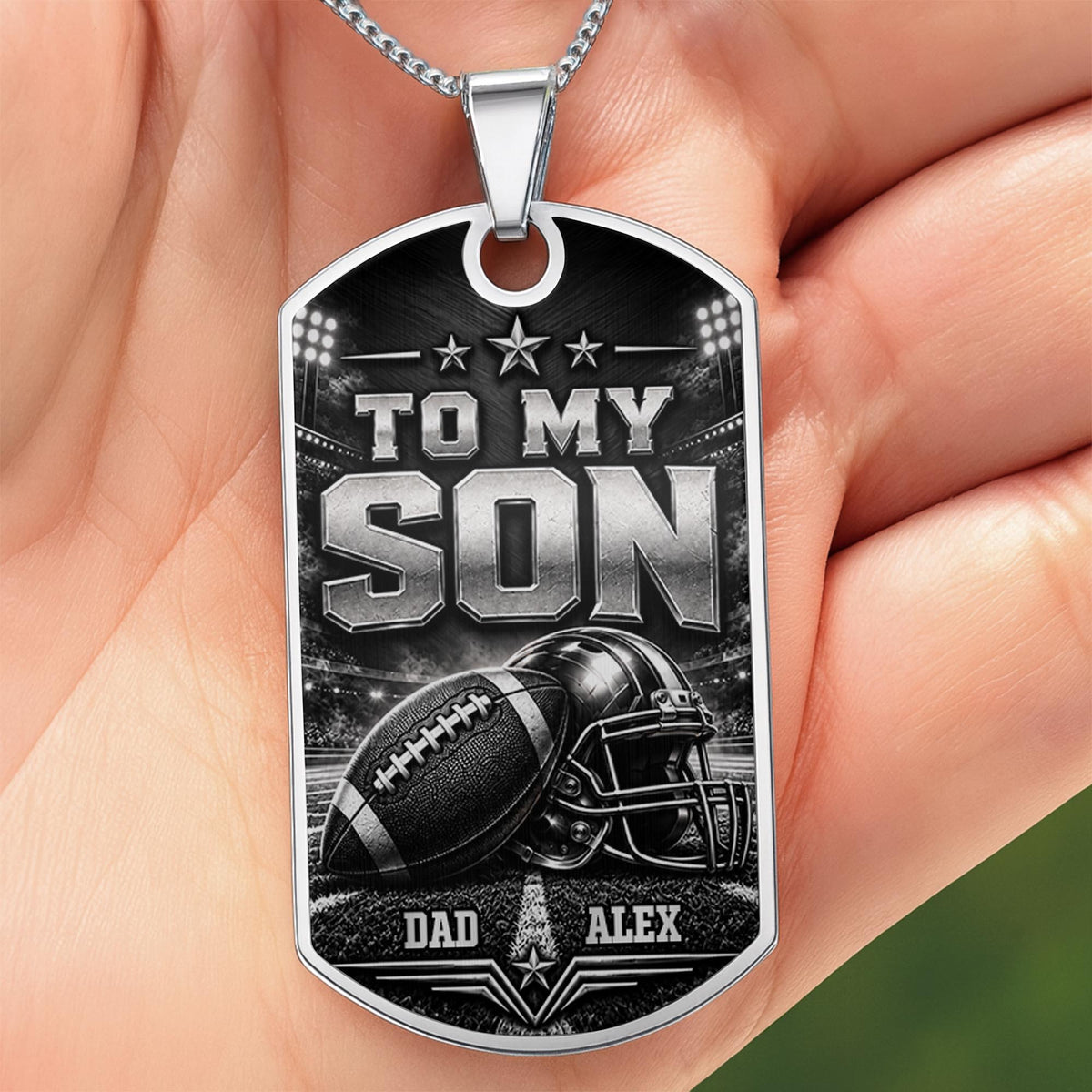 To My Son My Little Boy Yesterday Football And Helmet Metal Design - Personalized Custom Dog Tag Necklace - SON317_DTNECK