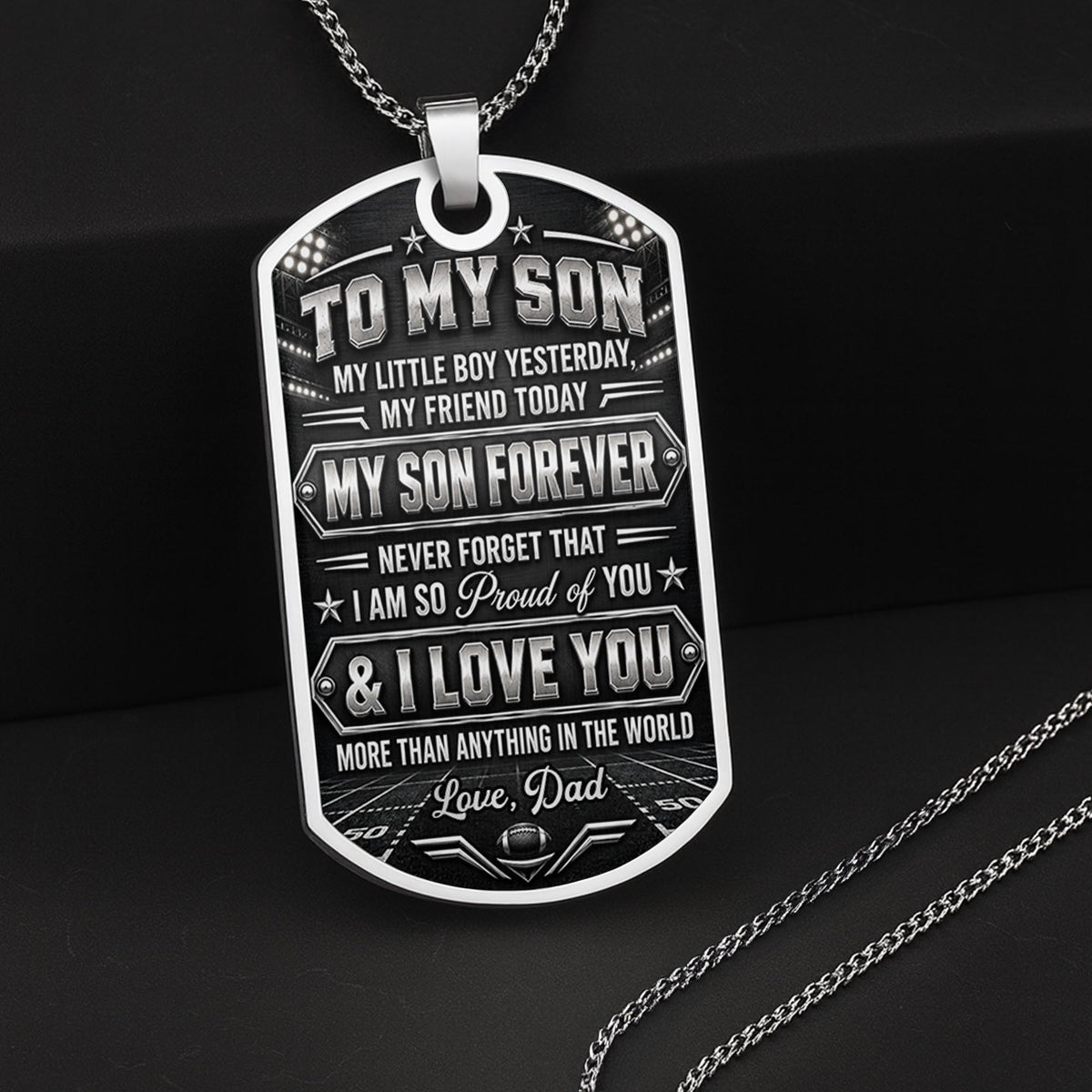 To My Son My Little Boy Yesterday Football And Helmet Metal Design - Personalized Custom Dog Tag Necklace - SON317_DTNECK