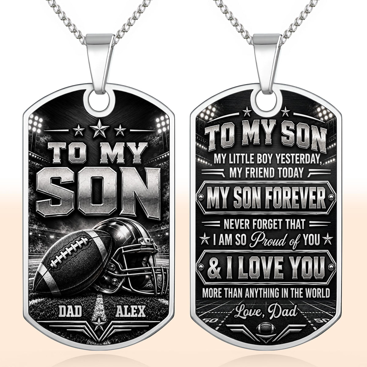 To My Son My Little Boy Yesterday Football And Helmet Metal Design - Personalized Custom Dog Tag Necklace - SON317_DTNECK