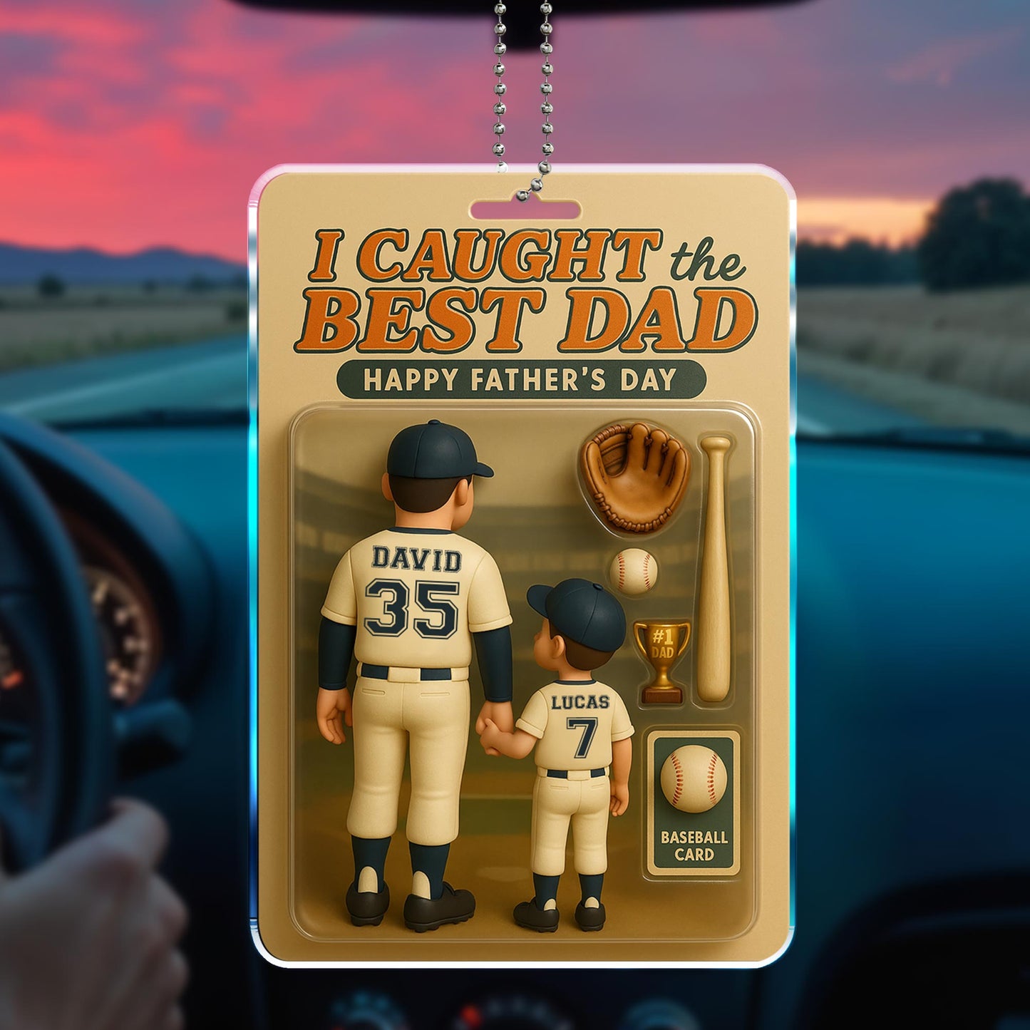 I Caught The Best Dad Happy Father's Day, Father And Son, Baseball Kit - Personalized Custom Acrylic Ornament, Car Hanging Ornament - SPORT008_ACA
