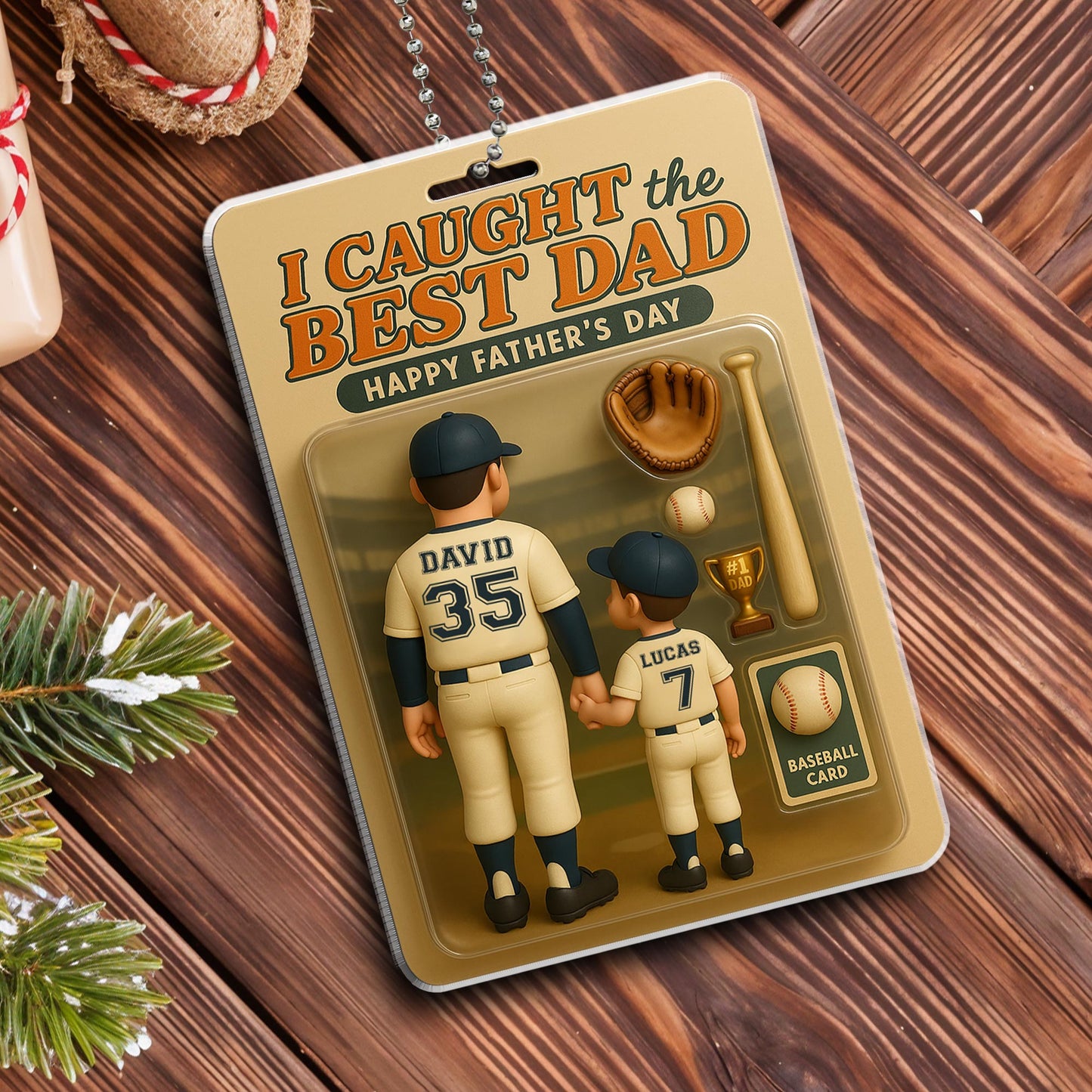 I Caught The Best Dad Happy Father's Day, Father And Son, Baseball Kit - Personalized Custom Acrylic Ornament, Car Hanging Ornament - SPORT008_ACA