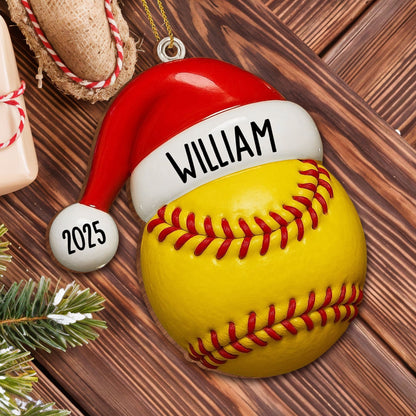 Custom Baseball And Santa Hat Ornament