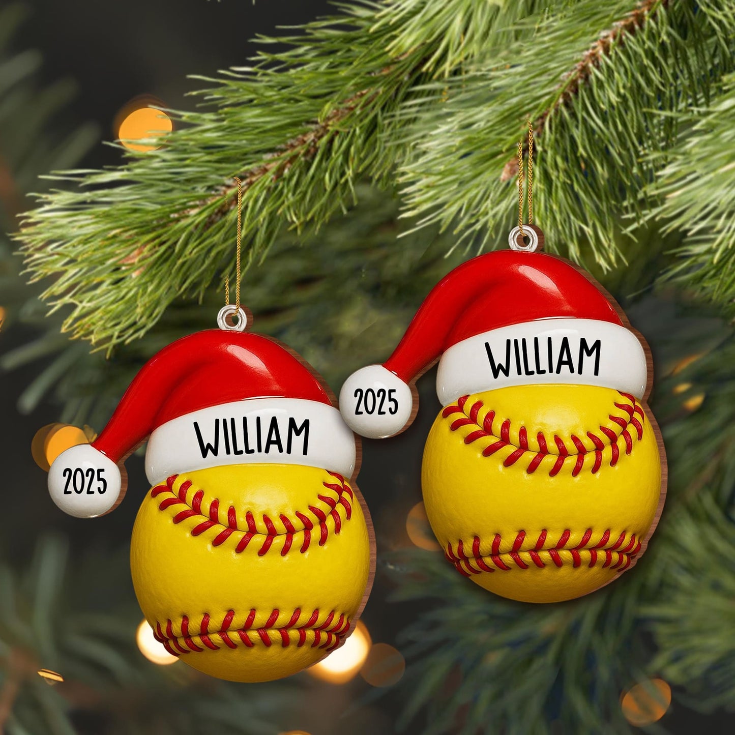 Custom Baseball And Santa Hat Ornament