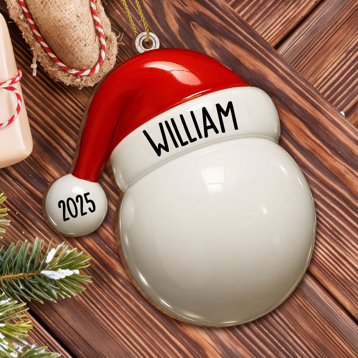 Custom Baseball And Santa Hat Ornament