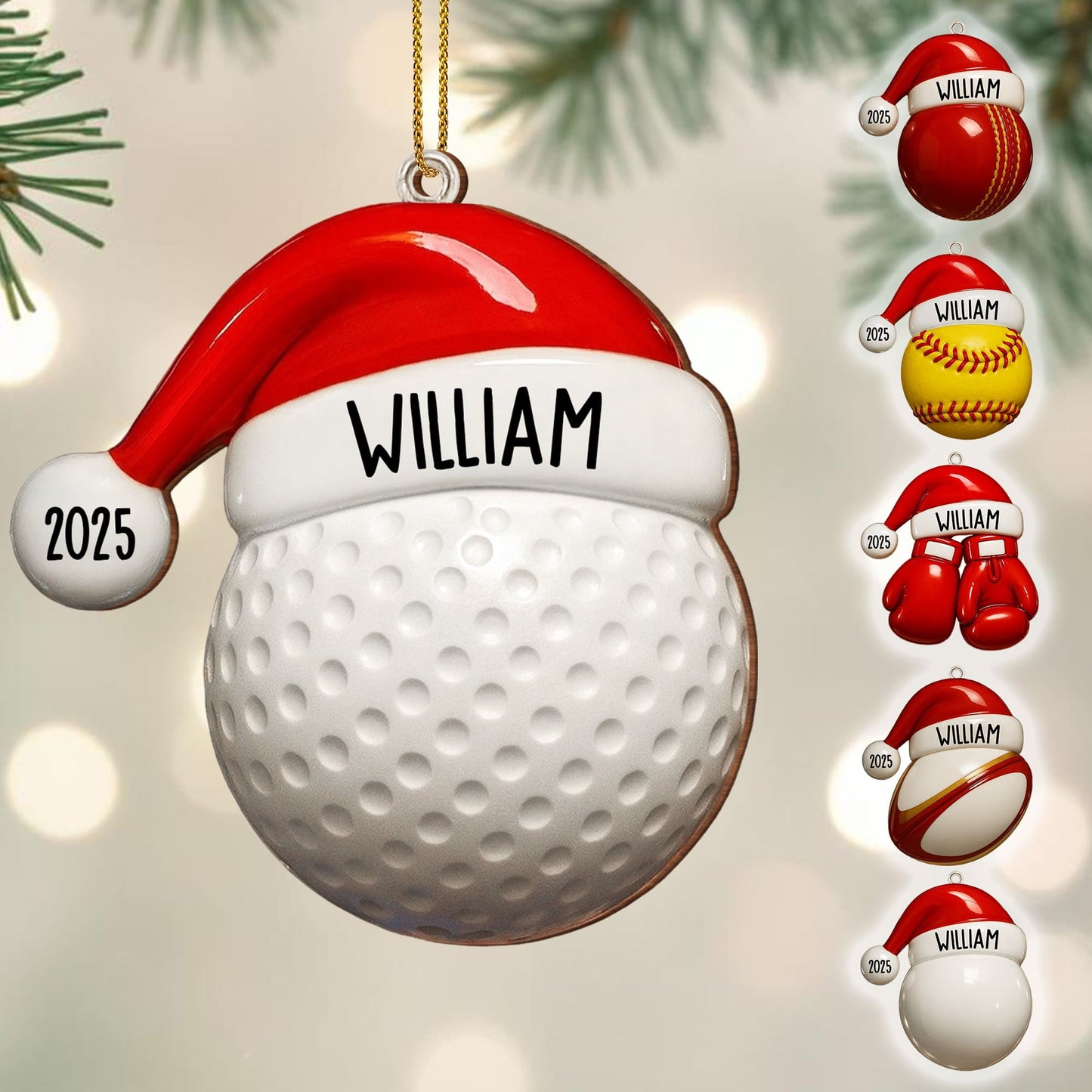 Custom Baseball And Santa Hat Ornament