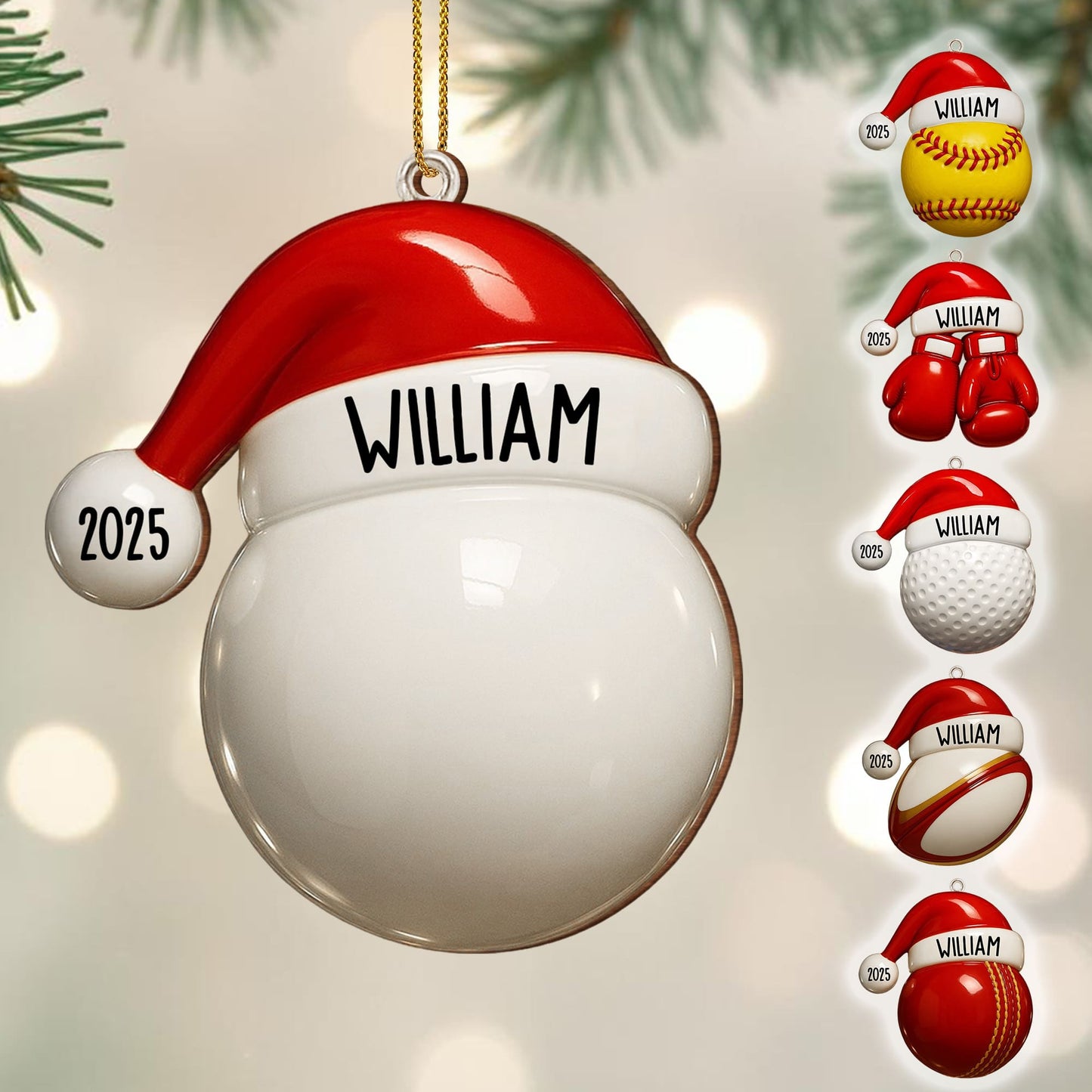 Custom Baseball And Santa Hat Ornament