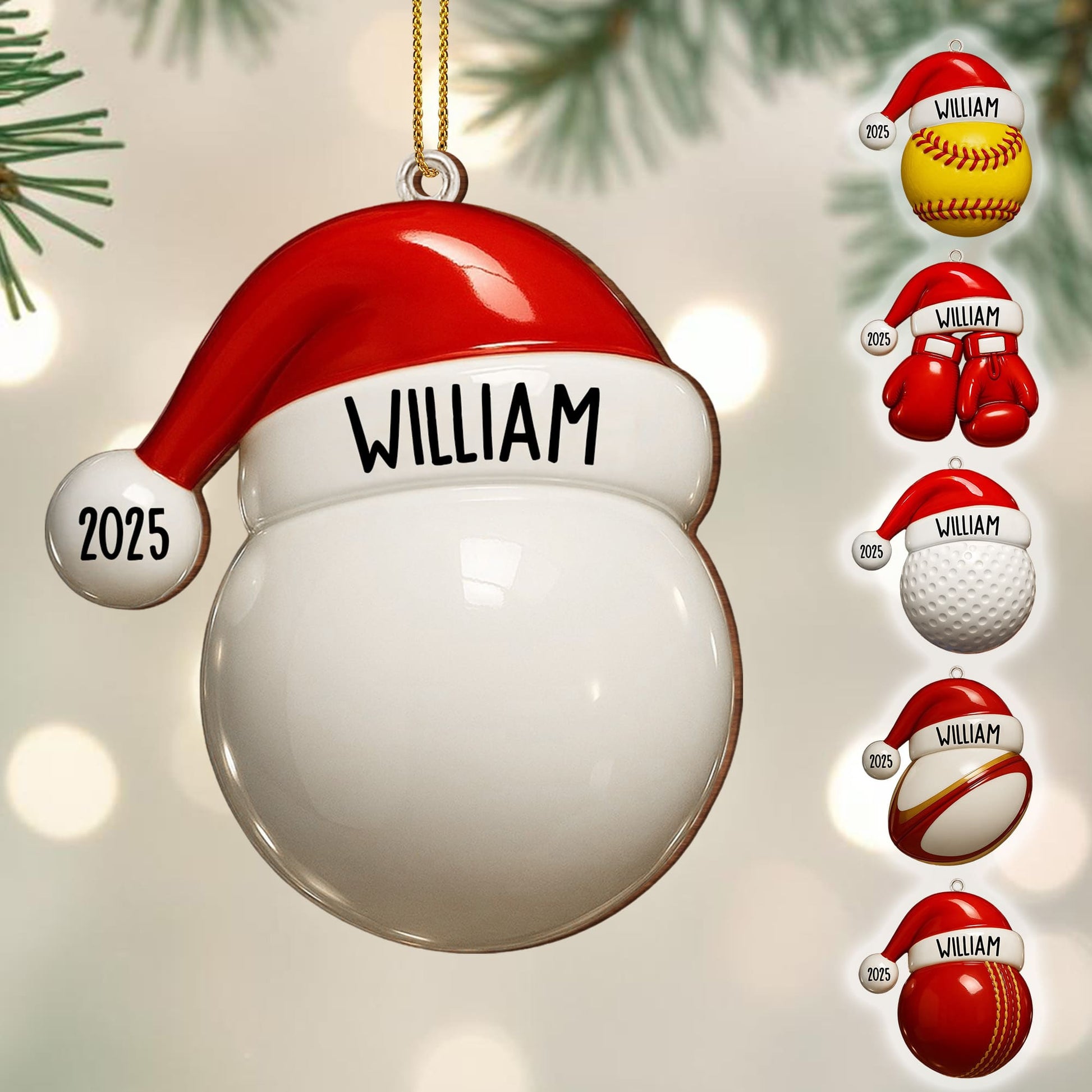 Custom Baseball And Santa Hat Ornament